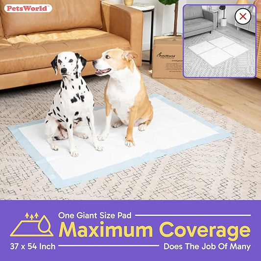 PetsWorld Enormous Dog Pee Pads 37"x54" 50 Count – XXXL Pet Pee Pads for Giant Dogs & Pets, Heavy Duty Leak-Proof Dog Training Pads, Super Absorbent Quick-Dry Potty Pads with Adhesive Tabs