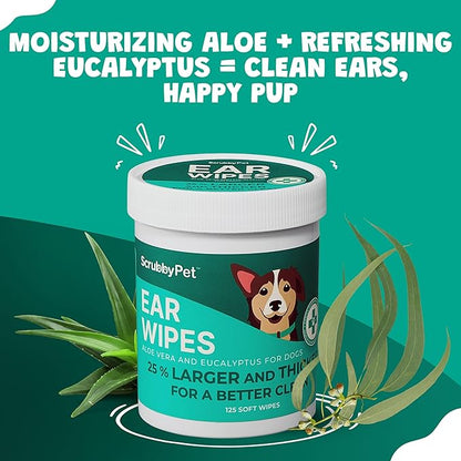 Dog Ear Wipes for Dogs | Extra Thick with Aloe Vera & Eucalyptus | 250 Count | Hypoallergenic Ear Cleaner for Dogs with Pearl Texture for Deeper Clean