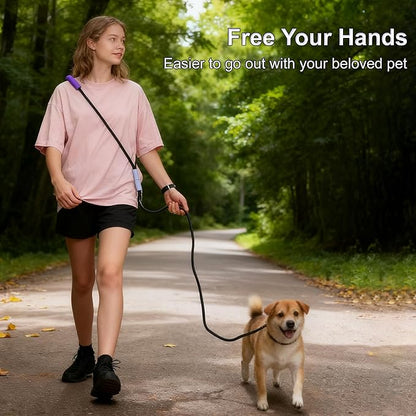 Hands Free Dog Leash, Adjustable Waist Leash with Car Seatbelt & Reflective Strips, for Jogging Hiking, Includes Poop Bag Pack, Black Purple