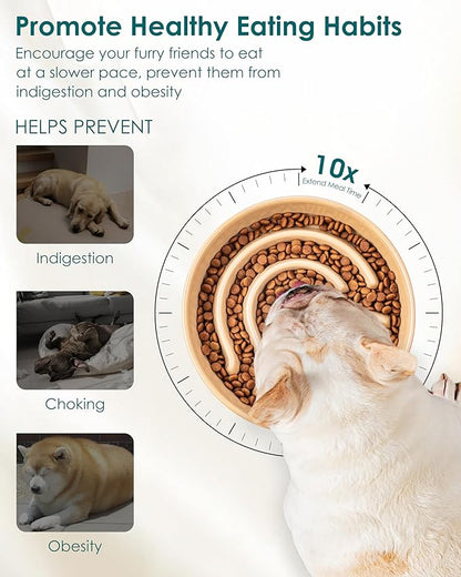 vancasso Slow Feeder Dog Bowl, 0.6 Cup Ceramic Slow Feeding Food Dish for Small Breed, Puzzle Dog Food Bowl for Fast Eater, Brown