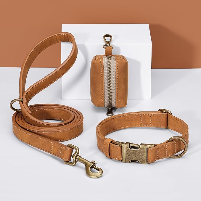 Didog Soft PU Leather Dog Collar, Stylish Quick Released Dog Collar for Large Dogs, Easy Clean Adjustable Pet Collar for Daily Walking, Light Brown, L Fit 16-22" Neck