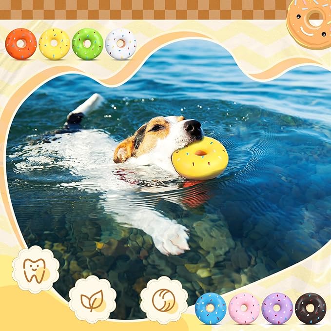 8 Pcs Latex Squeaky Dog Toys Donut Small Dogs Squeaky Chew Toys for Aggressive Chewers Soft Interactive Fetch Play No Stuffing Durable Teething Items for Small Puppy