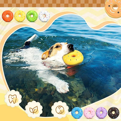 8 Pcs Latex Squeaky Dog Toys Donut Small Dogs Squeaky Chew Toys for Aggressive Chewers Soft Interactive Fetch Play No Stuffing Durable Teething Items for Small Puppy