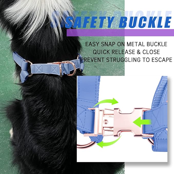 Soft Leather No Pull Dog Harness - Adjustable Step in Dog Harness with Rose Gold Heavy Duty Metal Buckle, Freedom Nylon Dog Halter Vests for Small Medium Large Dogs Easy Walking Training (Purple,S)