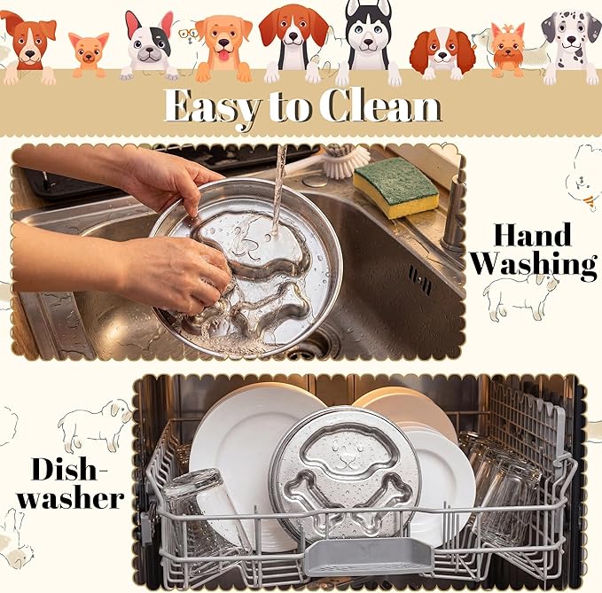 2-Cup Dual Sided Slow Feeder Dog Bowl - Stainless Steel Bowl for Small Medium Puppies, Food-Grade, Dishwasher Safe, Slow Eating for Healthy Pet Digestion