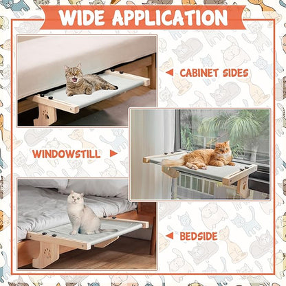 Pinkunn 2 Set Cat Perch for Window Sill Cat Window Hammock Seat for Kittens and Pets Easy to Adjust & Assemble Pet Bed for Windowsill, Bedside, Drawer and Cabinet(Gray)