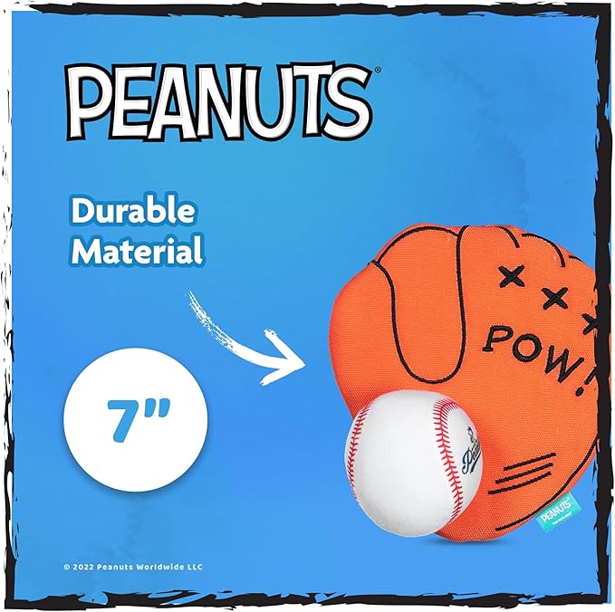 Peanuts for Pets 2-Piece Interactive Dog Toy Set - Durable Canvas Baseball Glove and Ball Toy for Large, Medium, Small Dogs - Fun Fetching and Chew Toys with Crinkle Sound, 7 Inch