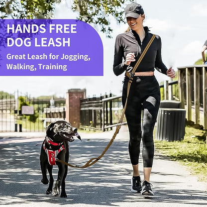 Kazazoo Hands-Free Dog Leash with 6-9FT Adjustable Length - Heavy Duty No Pull Bungee Design, Reflective Safety for Walking, Jogging & Training | Suitable for Medium to Large Dogs Brown L