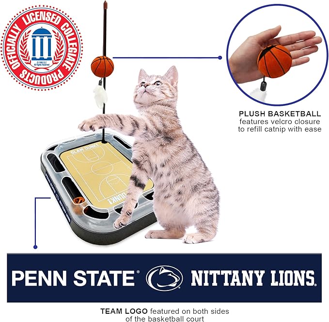 Cat Scratch Toy NCAA PENN State Nittany Lions REVERSIBLE Basketball Court Felt/Cardboard Cat Scratcher Toy Interactive Cat Ball Bell Tracks. 6-in-1 CAT TOY Cat Wand Poll CATNIP-FILLED Plush Basketball