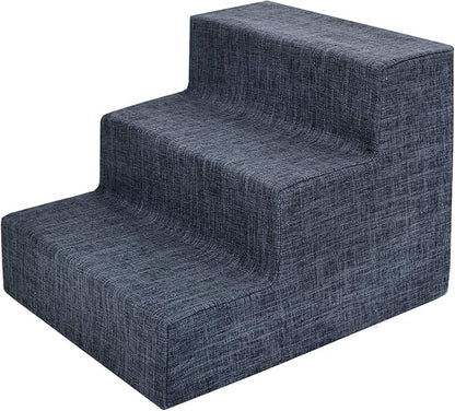 Best Pet Supplies Dog Stairs & Steps - Foam Steps for Small Dogs & Cats, Non-Slip Indoor Balanced Pet Step Support, Dog Ramp, No Assembly, Dark Gray Linen, 3-Step (13.5-inch Height)