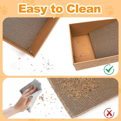L-Shaped Cat Scratcher 2-in1 Scratching Board for Indoor Cats Protecting Furniture Cardboard Box Scratch Pad with Ball Toy Cats Scratching Posts with Cat Teaser