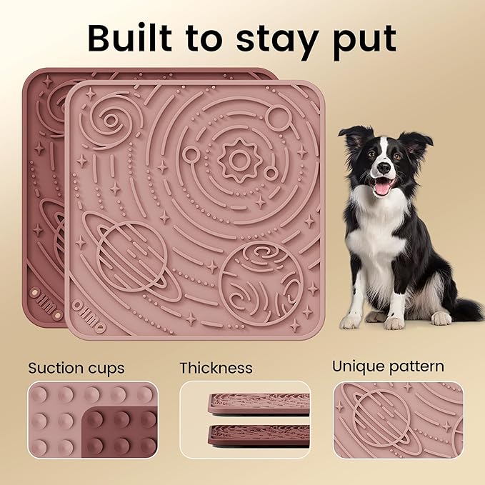 OHMO Lick Mat for Dogs and Cats(Small, Mars&Coral, 2pcs) Enrichment Accessories Toy Space Star Easy Clean Pet Slow Feeder/Suction Cups, Licking Pad for Anxiety Relief and Boredom Reduction