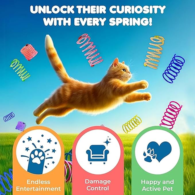SunGrow Cat Coil Springs, Feline Entertainment for Indoor Kitten, Plastic and Woven Colorful Wire Tube, Pet Interactive Spiral, Activity Tool, Cat’s Supplies & Accessories, 30 Pcs per Pack 