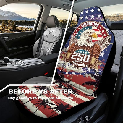 Car Seat Covers Front Seats Only Waterproof Stretch Polyester Fabric Cover Easy to Install Universal Fit Trucks SUV Van Car Decor(250th Anniversary Celebration)