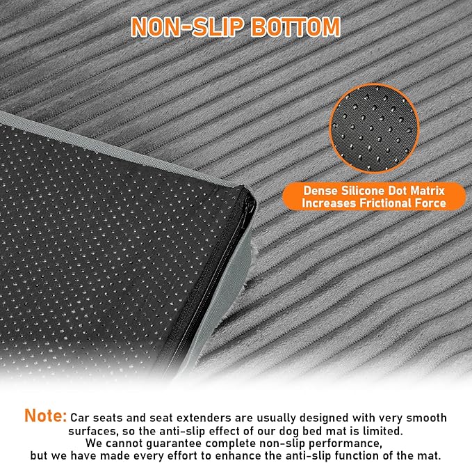 Dog Bed Mat for Car Backseat, Non-Slip Waterproof Car Seat Mat for Dogs & Pets with 2-Inch Thick Foam & Easy Clean Dog Pad Cover Suitable for Travel, Camp, Home (23.5x51in, Grey)