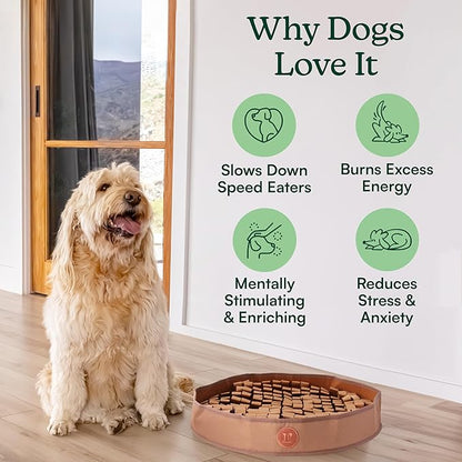Reggie Stimulating Feeding Mat for Dogs, for Dog Calming Support, Reducing Speed Eating, and Mental Stimulation, 20" Large Diameter, Bark Brown