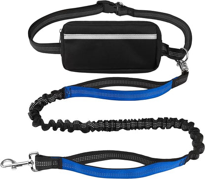 Hands Free Dog Leash with Waist Belt & Large Zipper Pouch, Waist Leash for Dog Walking, Running & Hiking, Reflective Stitching & Dual Padded Handles, Ideal for Medium to Large Dogs (25–125 lbs)