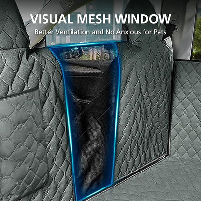 Dog Car Seat Cover for Back Seat (Waterproof, Scratch & Slip Resistant) ‑ Heavy Duty Dog Hammock with Mesh Window, Seat Belt Access & Pet Safety Anchor, Fits Cars/SUV/Truck (Model 3/Y, Gray)