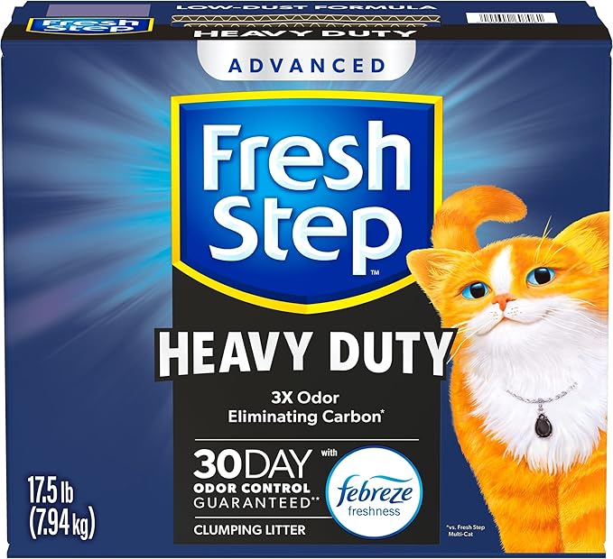 Fresh Step Heavy Duty Odor Block Advanced Multi Cat Clumping Litter with Febreze, 52.5 lb (Package May Vary),(17.5lb Pack x 3)