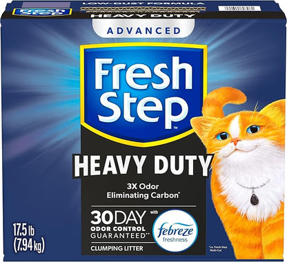 Fresh Step Heavy Duty Odor Block Advanced Multi Cat Clumping Litter with Febreze, 52.5 lb (Package May Vary),(17.5lb Pack x 3)