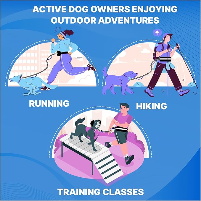Hands Free Dog Leash with Waist Belt & Large Zipper Pouch, Waist Leash for Dog Walking, Running & Hiking, Reflective Stitching & Dual Padded Handles, Ideal for Medium to Large Dogs (25–125 lbs)