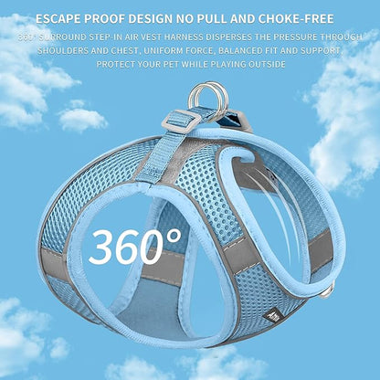 AIITLE Step in Dog Harness and Leash Set - No Pull Escape Proof Vest Harnesses with Soft Mesh and Reflective Bands, Adjustable Pet Outdoor Harnesses for Small and Medium Dogs Pure Blue M