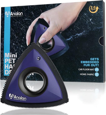 Analan Mini Pet Hair Remover, Triangle Design for Car Interior, Auto Detailing, Carpet, Couch, Furniture, Multi-Color (Sapphire Blue)