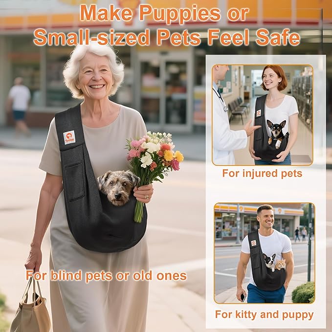 Tomkas Small Dog Sling Carrier - Classic Pocket & Classic Strap - Wrap Carrier - for 3-10 lbs Pets(Black)