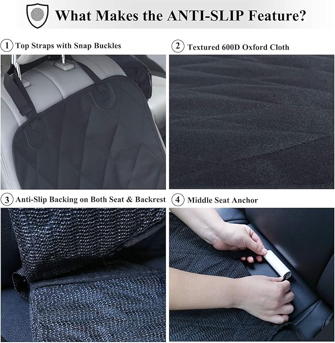 VIVAGLORY Dog Seat Covers + Front Dog Car Seat Cover, No-Skirt Design Anti-Slip Backing