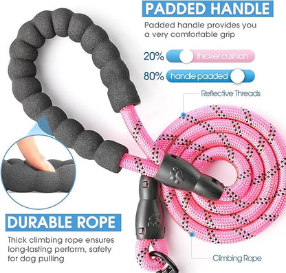 BAAPET 2/4/5/6 FT Dog Leash with Comfortable Padded Handle and Highly Reflective Threads for Small Medium and Large Dogs (5FT-1/2'', Pink)