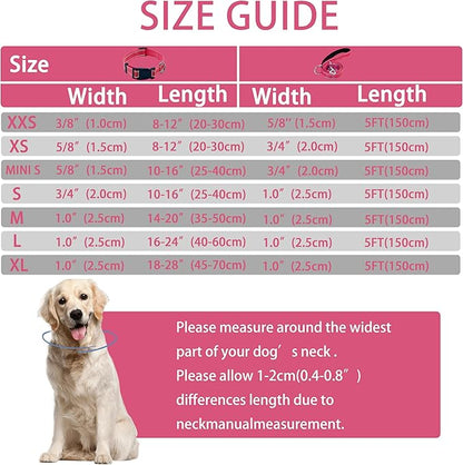 Reflective Dog Collar with Safety Locking Buckle, Adjustable Soft Breathable Nylon Collars for Small, Medium and Large Dogs(Collar+Leash S Width 5/8" Hotpink)
