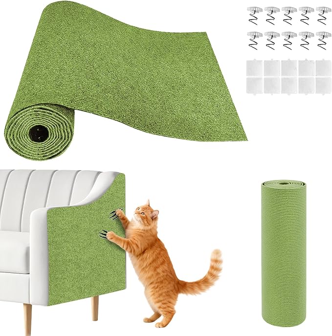 Cat Scratch Couch Furniture Protector, Adhesive Cat Scratch Pad Deterrent for Furniture, DIY Climbing Cat Scratcher Couch Protector from Cat Claws Scratching for Indoor(Green, 39.3x15.8Inch)
