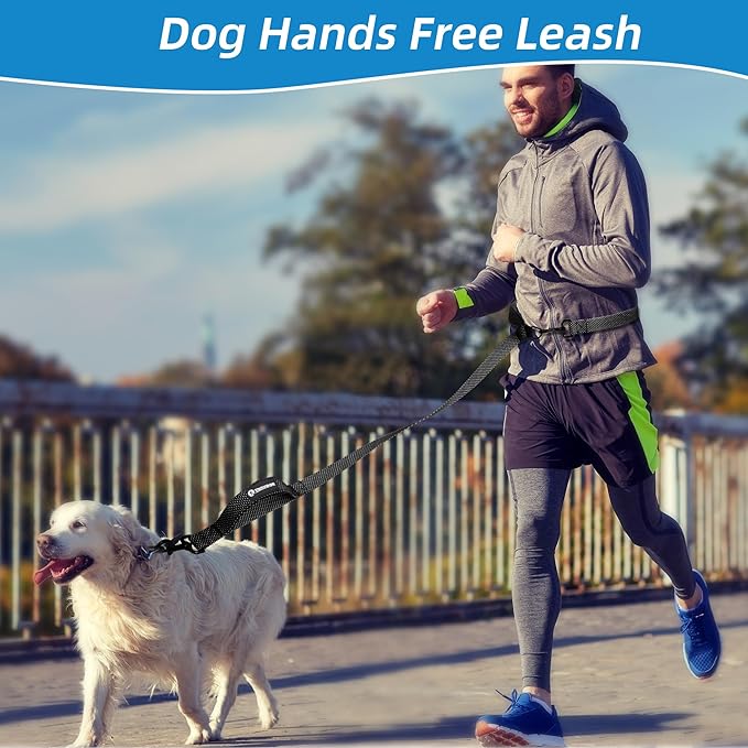 Dog Leash with Adjustable Waist Belt for Running, Crossbody Style for Hands-Free Walking Handheld Dog Walking Leash