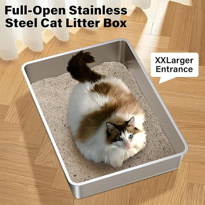 Stainless Steel Litter Box, 28" X 20" X 6" Steel Litter Box XXXL No Smell, Extra Large Metal Litterbox for Big Cat, Multiple Cats, Non Stick, Easy Cleaning