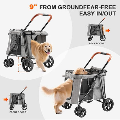 Medium Dog Stroller, Dual Entry One-Touch Folding,Small and Medium Pet Stroller,360° Rotating Front Wheels,80 lbs Weight Capacity for Outdoor Travel and Elderly Dogs - Gray