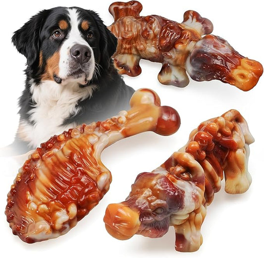 Dog Chew Toys for Aggressive Chewers,3 PCS Tough Dog Toys for Medium and Large Breed, Real Bacon Flavored Best Dog Toys to Keep Them Busy, Reduce Boredom, Hard Dog Bones for Teeth Cleaning(Yellow)