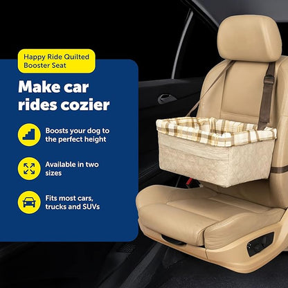 PetSafe Happy Ride Booster Seat for Dogs - Open Road Comfort - Safe Tether System - Zipper Pouch Dog Seat - Machine Washable Fleece Liner - Easy Install Design - Tan - Up to 18 lb