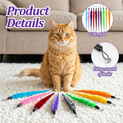 Cat Worm Toy, 10 Pcs Fuzzy Cat Wand Attachment Toys Accessories Funny Interactive Cats Feather Toy with 1 Pcs Black String for Indoor Cats Kittens Pets Toys