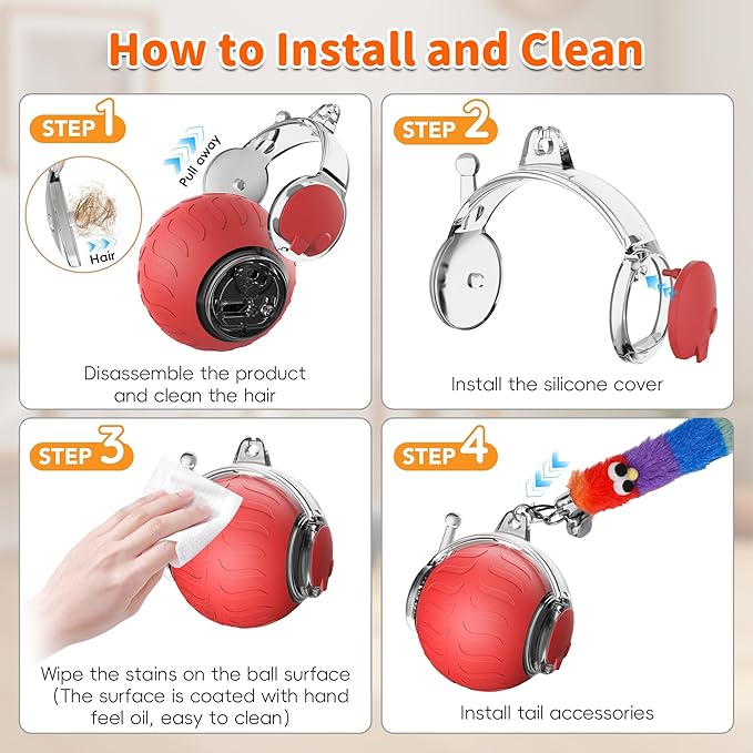 UPSKY Interactive Cat Toy Ball - Automatic Interactive Cat Toys for Indoor Cats, 3-Speed Modes Smart Kitten Toys with Sounds, Rechargeable Cat Ball for Bored Indoor Adult Cats (Red)