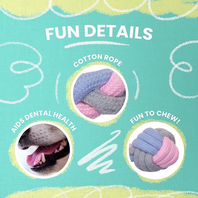 SNUG AROOZ Pastel Knots Rope Dog Toy – Durable Two-Knot Design in Fun Pastel Colors - Perfect for Tugging - Chewing and Interactive Play