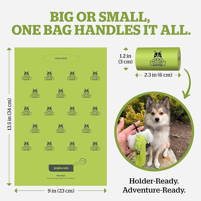 Pogi's Dog Poop Bag Dispenser with Metal Carabiner Clip - Includes 15 Pogi's Poop Bags for Dogs