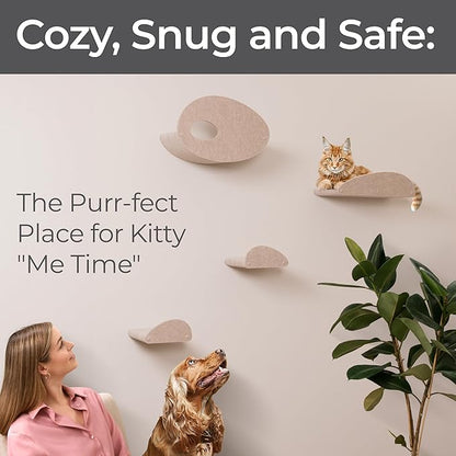 Accessory ADD-ON Set of 4 Facades Covers Compatible with Cat Wall Shelves by Pryde Pets - 100% Sustainable PET Felt - Climbers Sold Seperately - Cats Shelf Privacy and Safety Bumpers (Oatmeal)