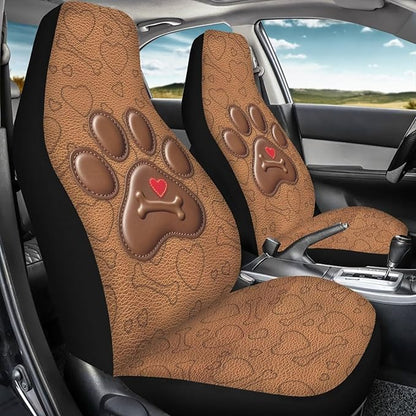 Dreaweet Dog Paw Car Seat Covers Brown 2 Piece Universal Washable Car Seat Cover Front Seats Only Cute Car Accessories Interior Easy to Install