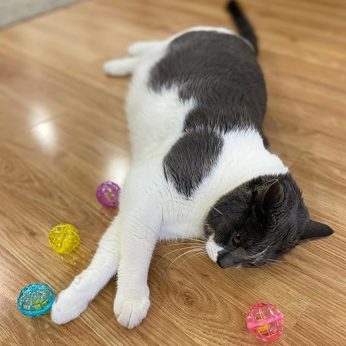 SPOT Lattice Balls Cat Toys - Durable, Fun Balls with Bells Perfect for Swatting and Batting, Colorful Toys to Entertain Indoor Cats and Kittens, - 1.5 inch, 4 pcs