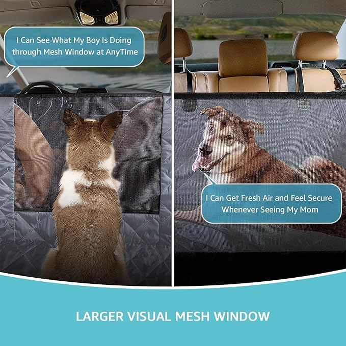 Dog Hammock for Car | Mesh Window & Safety Belt | 100% Waterproof Back Seat Pet Cover for Dogs Safe Travel with Side Door Protectors | Non-Slip, Scratchproof Rear Seat Cover for Cars, SUVs, Trucks