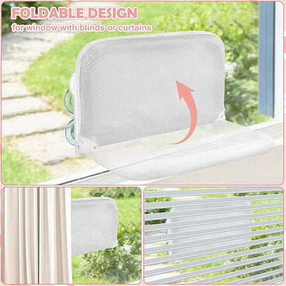 2 Pack Cat Window Perch,Cat Window Hammock Cordless Foldable Window Bed with 4 Large Strong Suction Cup,Reversible Cushion Cover,Metal Frame Easy to Adjust Window Seat Holds up to 40lbs(White