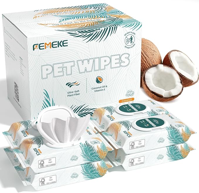 400 Count Dog Wipes & Cat Wipes (8x50 Packs) | Hypoallergenic, pH Balanced for Paws, Body, Face & Grooming |All-Natural Plant Fiber Wipes with Aloe, Coconut Oil & Vitamin E |Pearl Texture