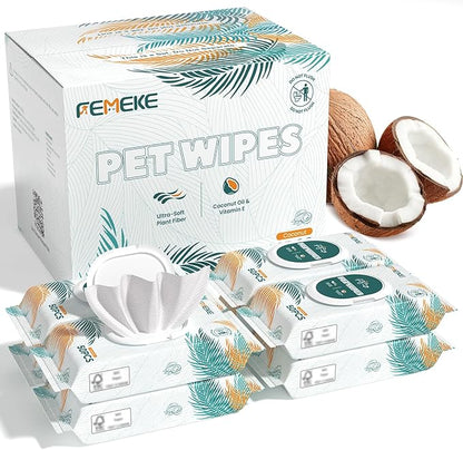400 Count Dog Wipes & Cat Wipes (8x50 Packs) | Hypoallergenic, pH Balanced for Paws, Body, Face & Grooming |All-Natural Plant Fiber Wipes with Aloe, Coconut Oil & Vitamin E |Pearl Texture