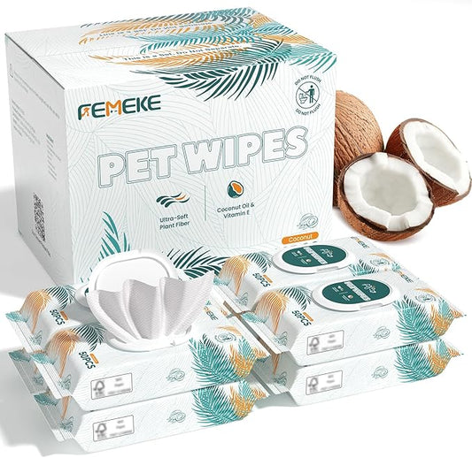 400 Count Dog Wipes & Cat Wipes (8x50 Packs) | Hypoallergenic, pH Balanced for Paws, Body, Face & Grooming |All-Natural Plant Fiber Wipes with Aloe, Coconut Oil & Vitamin E |Pearl Texture