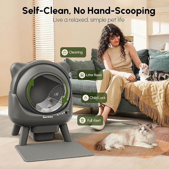 Automatic Litter Box, Self Cleaning Litter Box, Cat Robot for Multiple Cats, with Smart APP Control and Health Monitoring, Safety Sensors, with Trash Bags, Grey